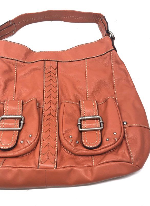 Tignanello Orange Pebbled Leather Shoulder Bag Braided Detail Hobo Purse