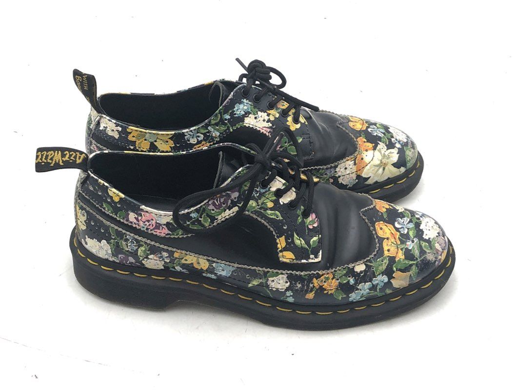 Dr. Martens 3989 Black Floral Wingtip Brogue Women's Shoes Size 10