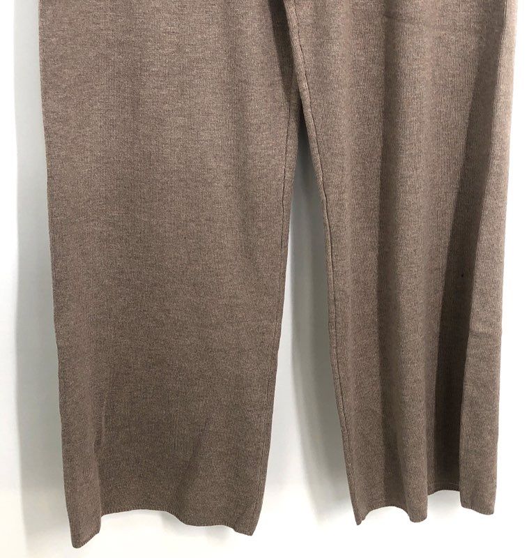Cyrus Women's Wide Leg Knit Pants Buckskin Brown Heather Rayon Blend Sz M NWT