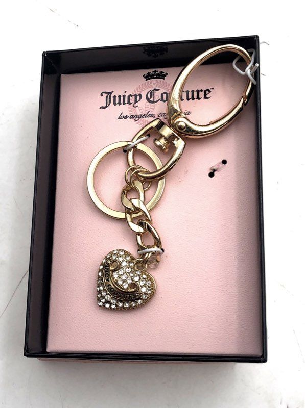 Vintage Juicy Couture Black Velour Crest Handbag NWT & Heart Keychain Lot of 2