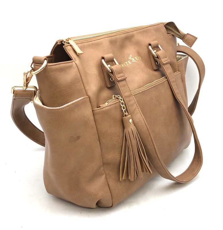 White Elm Brown Vegan Leather Diaper Bag Tote Handbag
