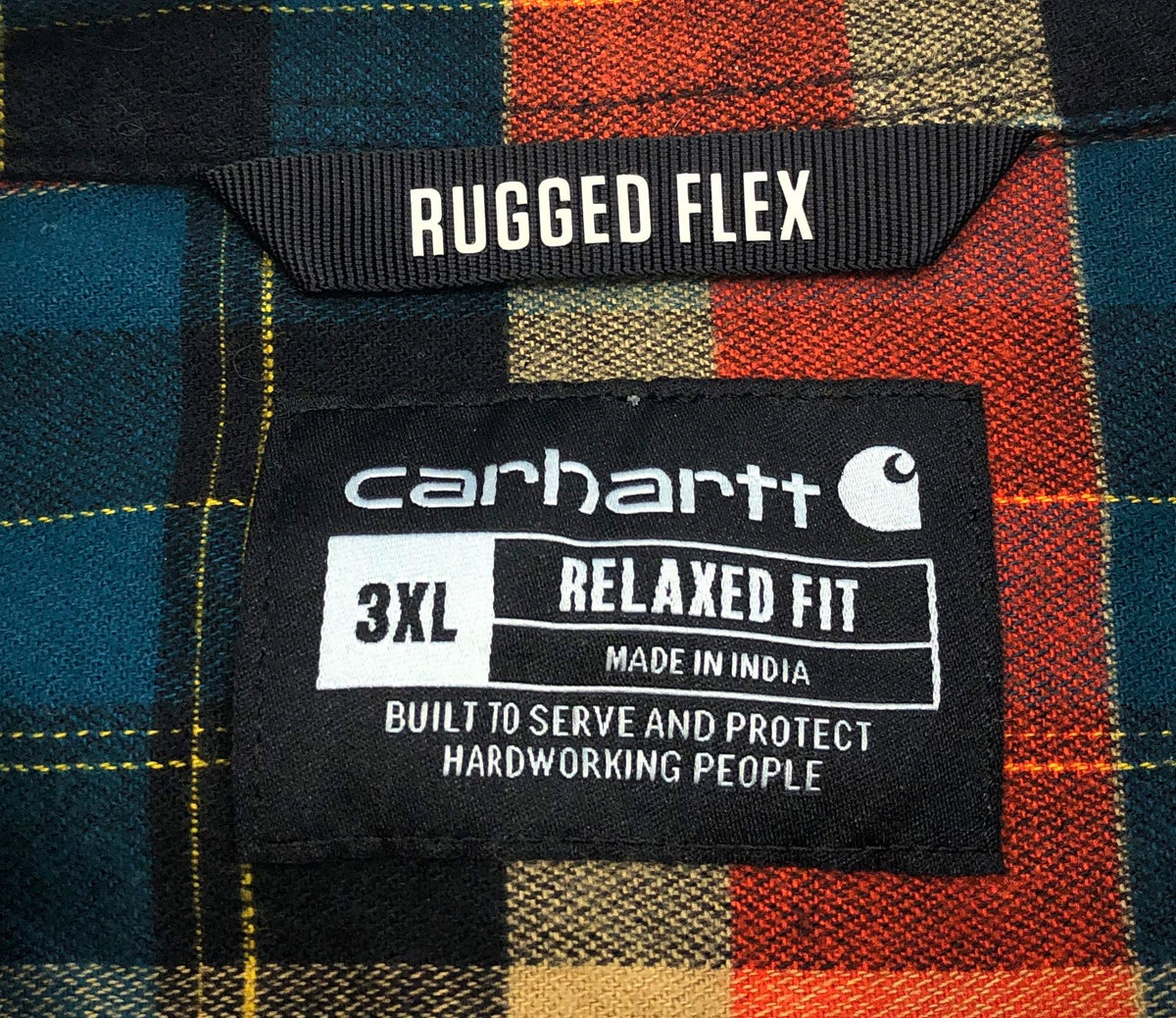 Carhartt Men's Rugged Flex Relaxed Fit Orange Navy Plaid Shirt 3XL