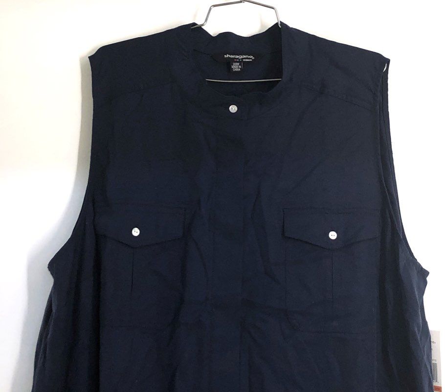 Sharagano Women's Navy Sleeveless Utility Button Front Dress Sz 24W NWT