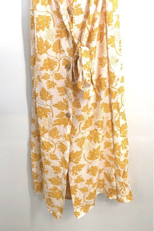 Bahia Women's Shelley Beach Dress Yellow White Floral Leaf Ruffle NWT Size M