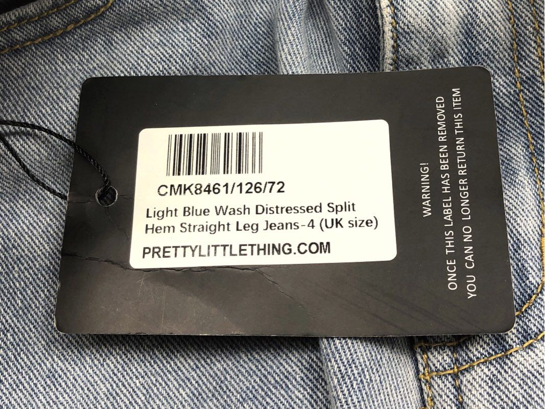 PrettyLittleThing Women's Light Blue Distressed Split Hem Straight Jeans NWT 0