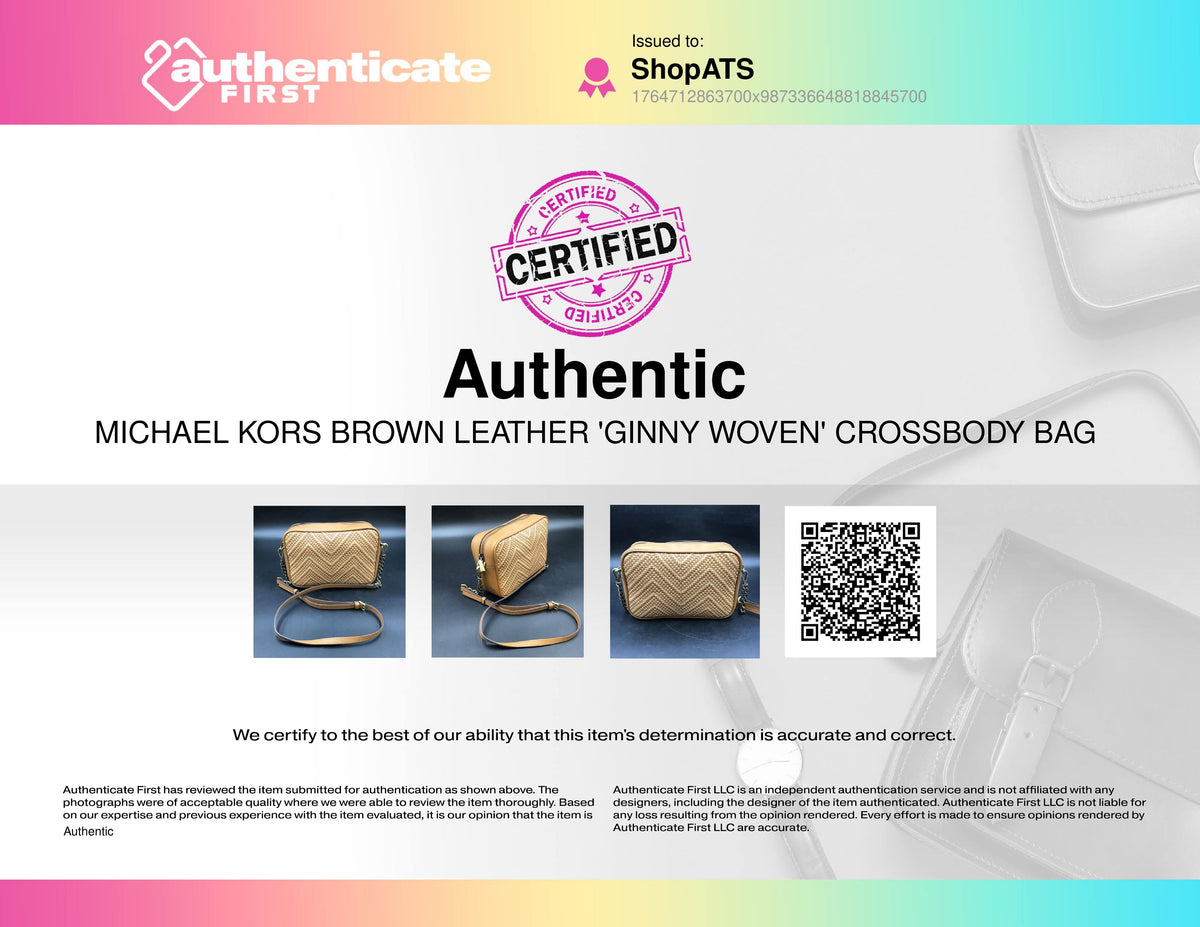 Michael Kors Brown Leather 'Ginny Woven' Crossbody Bag (+COA)