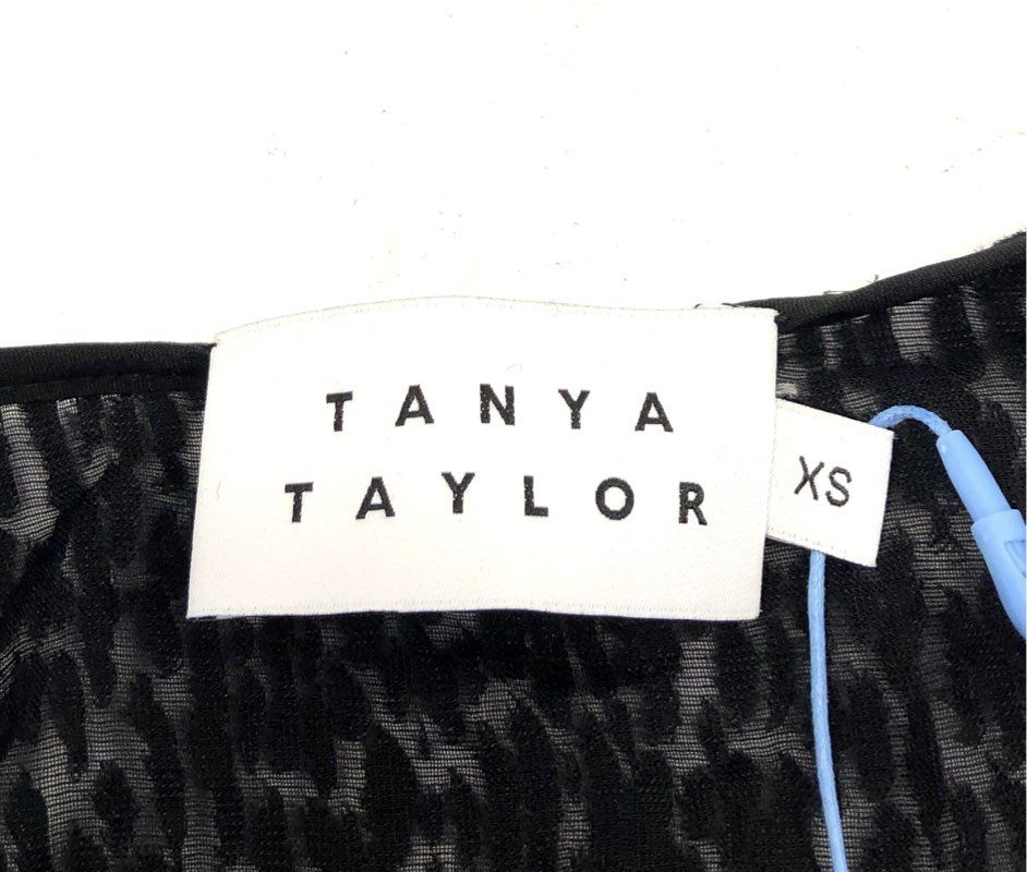 Tanya Taylor Women's Black Lucy Top Devore Animal Print Ruffle Sz XS NWT