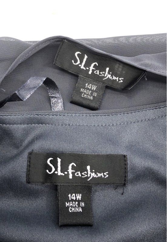 S.L. Fashions Women's Steel Gray 2 Piece Chiffon Beaded Dress Set NWT Sz 14W