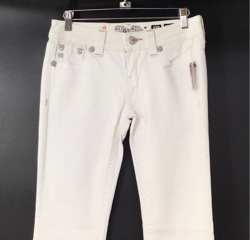 NWT Miss Me Women's White Fleur de Lis Embellished Signature Bootcut Jeans 26