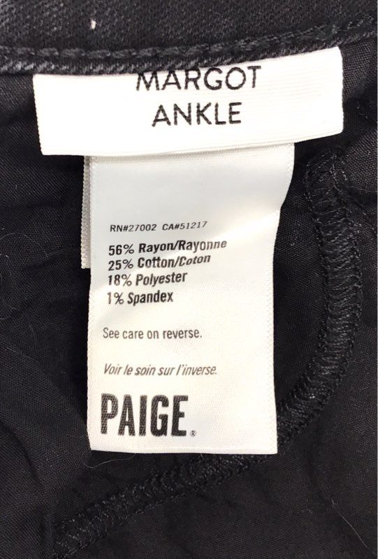 Paige Women's Margot Ankle High Rise Skinny Jeans Black Stretch Size 33