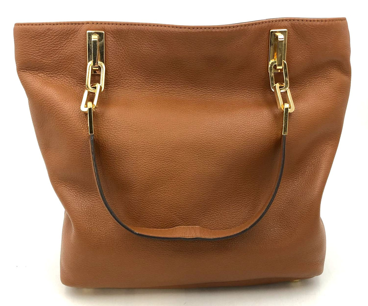Michael Kors 'Brooke' Brown Pebbled Leather Shoulder Bag w/ Gold Accents (+COA)