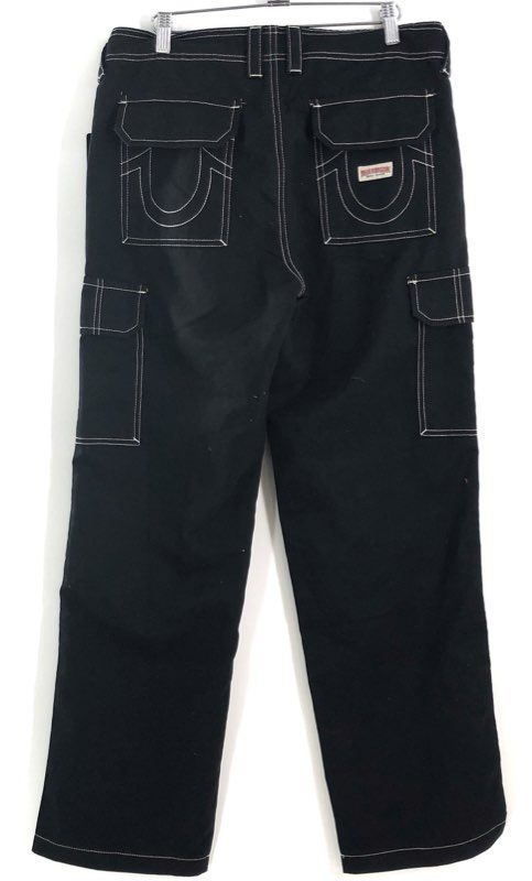 True Religion Men's Military SN Cargo Pants Jet Black Contrast Stitch NWT Sz 28