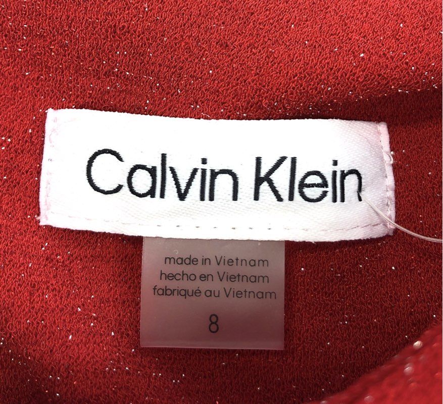 Calvin Klein Women's Red Sparkle Short Sleeve Tie Waist Jumpsuit Sz 8 NWT