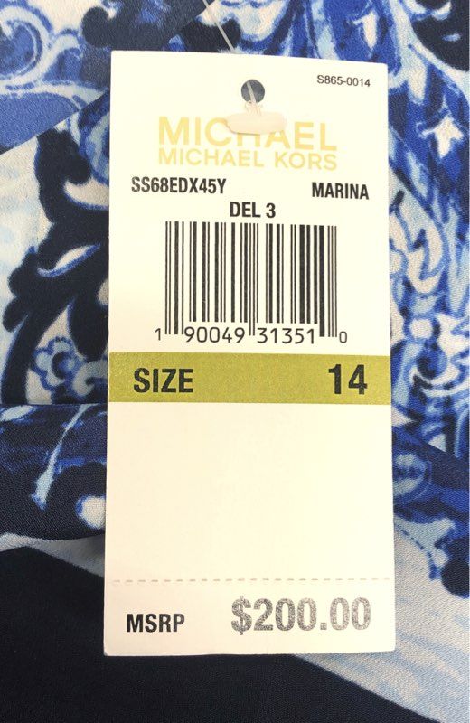 Michael Michael Kors Women's Marina Blue Paisley Popover Dress NWT Sz 14