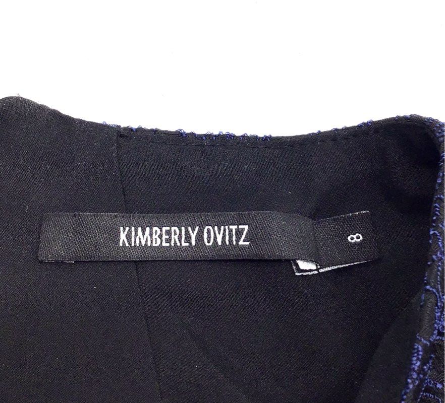 Kimberly Ovitz Women's Navy Textured Jacquard Open Back Dress Silk Lined Sz 8