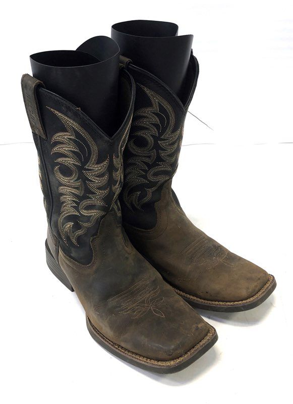 Justin MJ1011 Bent Rail Western Cowboy Boots Brown Black Square Toe Size 8D