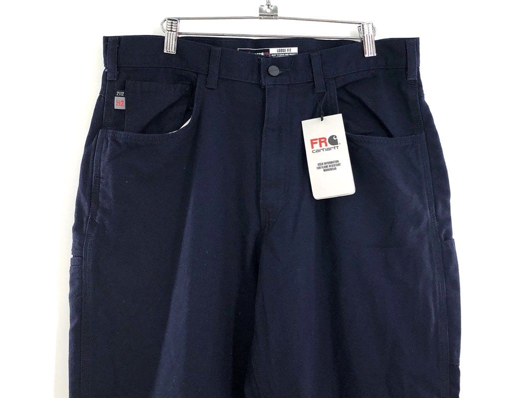 Carhartt Men's Flame-Resistant Loose Fit Work Pants Navy BN0159-FRM 35x30 NWT