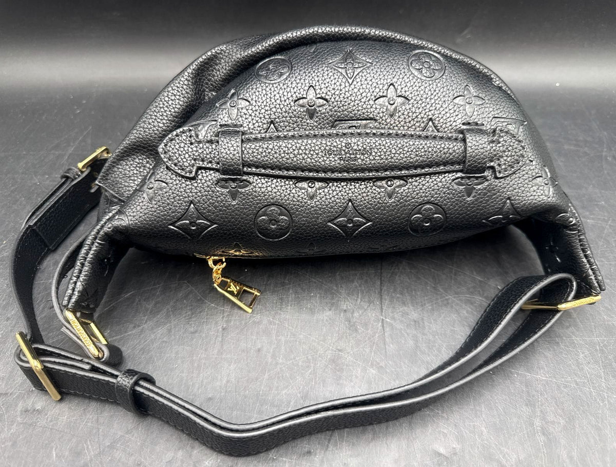 Louis Vuitton Inspired Black LV Monogram Embossed Faux Leather Bombay Belt Bag