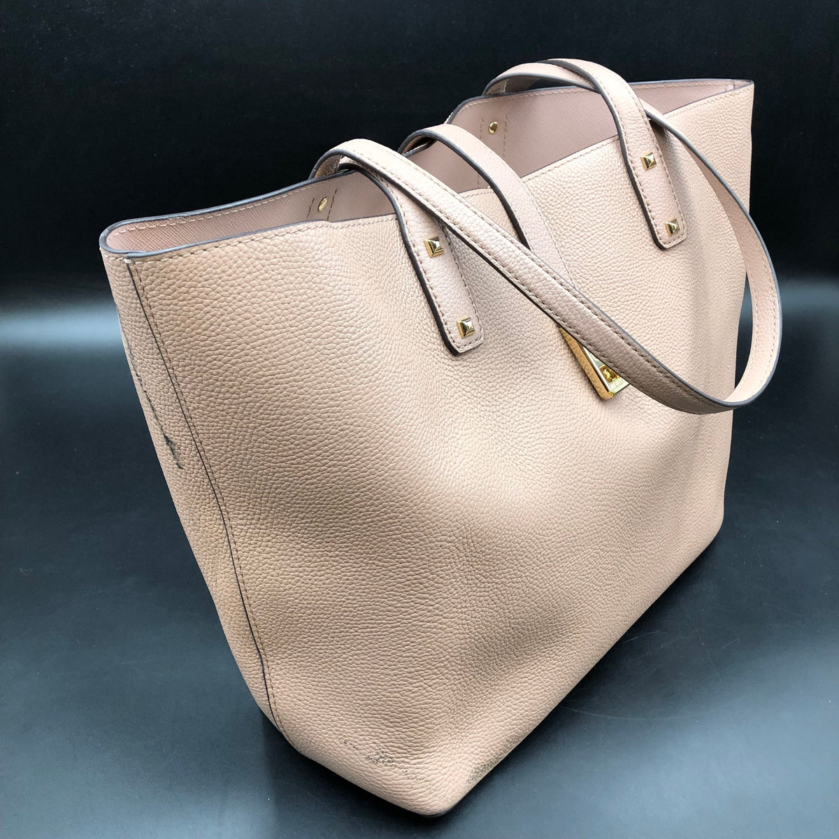 Michael Kors Mauve Leather Rivington Turn Lock Tote Bag Gold Hardware COA