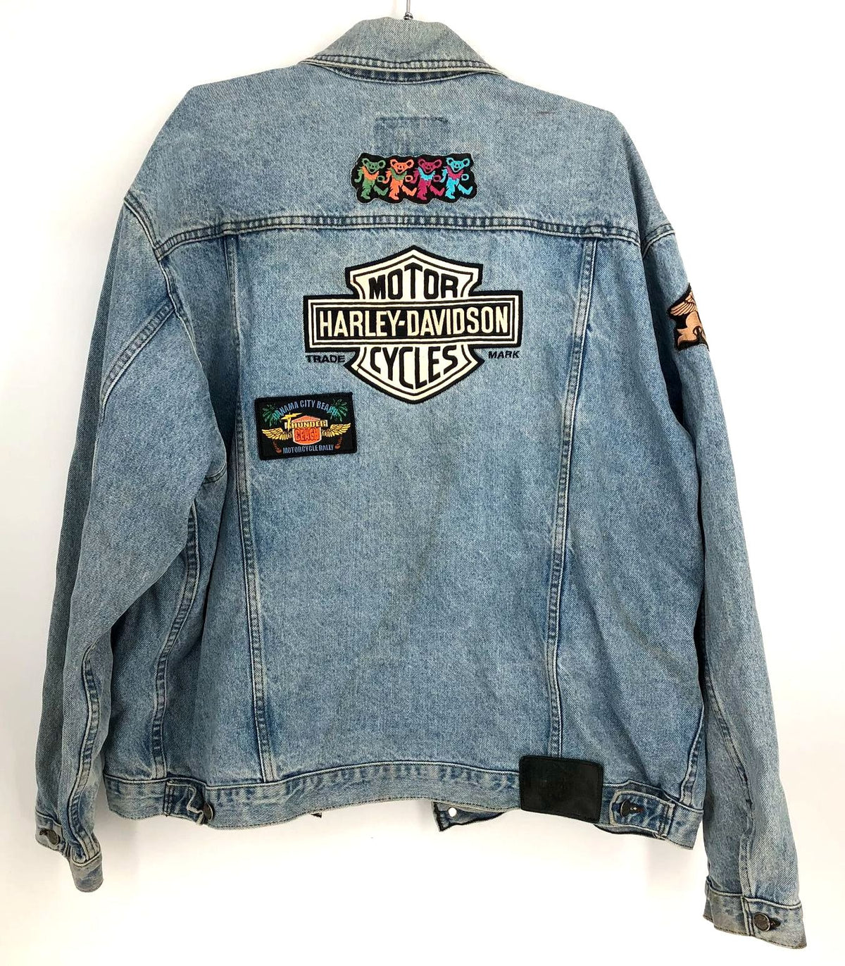 Vintage Harley-Davidson D2277 Men&#39;s Distressed Blue Denim Jacket w/ Patches - XL