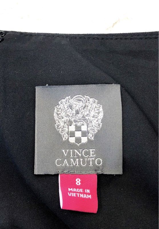 Vince Camuto Women's Sheath Dress Black Beaded Cuff Boat Neck NWT Size 8