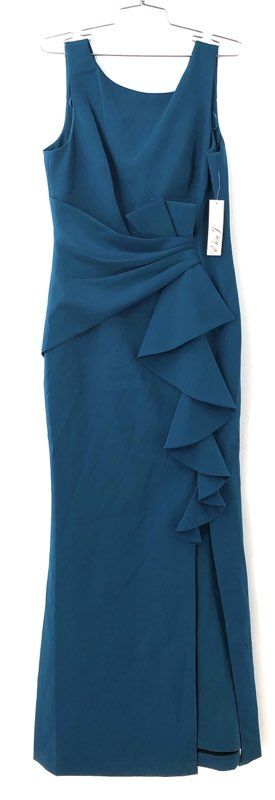 Eliza J Women's Teal Gown Dress NWT Sleeveless Ruffle Cascade Formal Sz 8