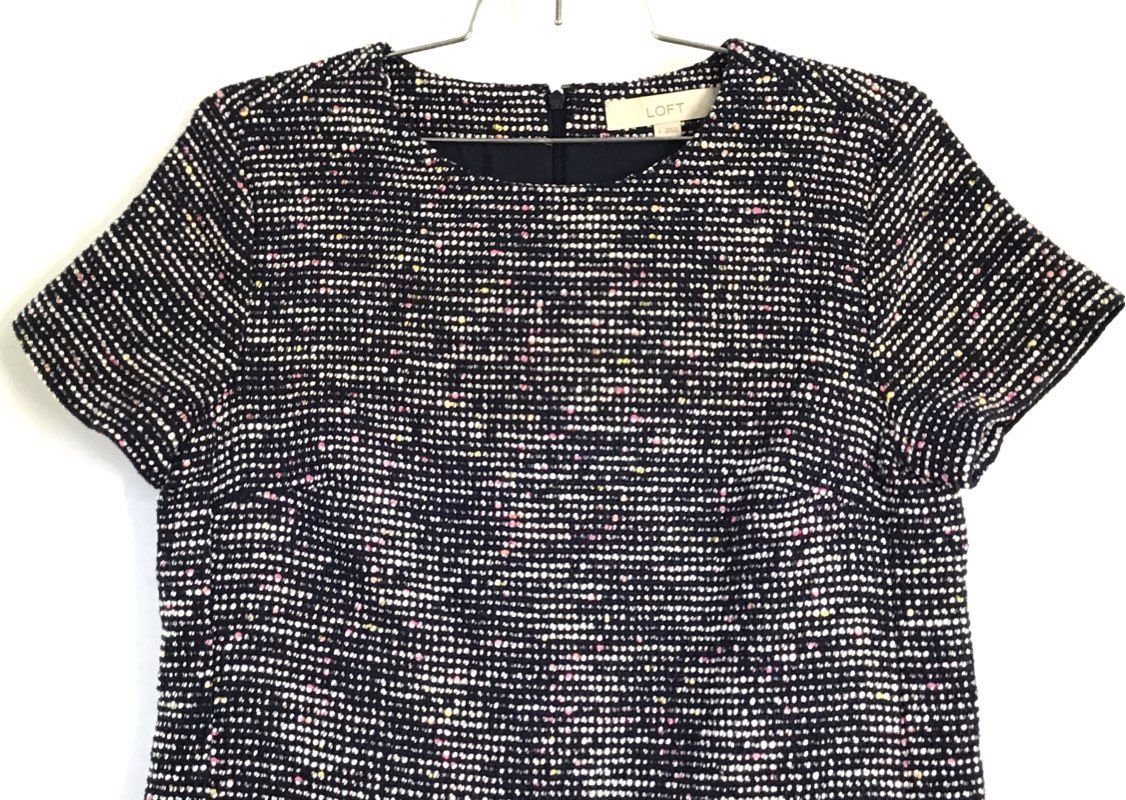 LOFT Women's Multi-color Textured Tweed Short Sleeve Shift Dress Sz 4