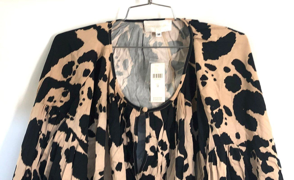 Corey Lynn Calter Women's Black Motif Abstract Animal Print Blouse Sz M NWT