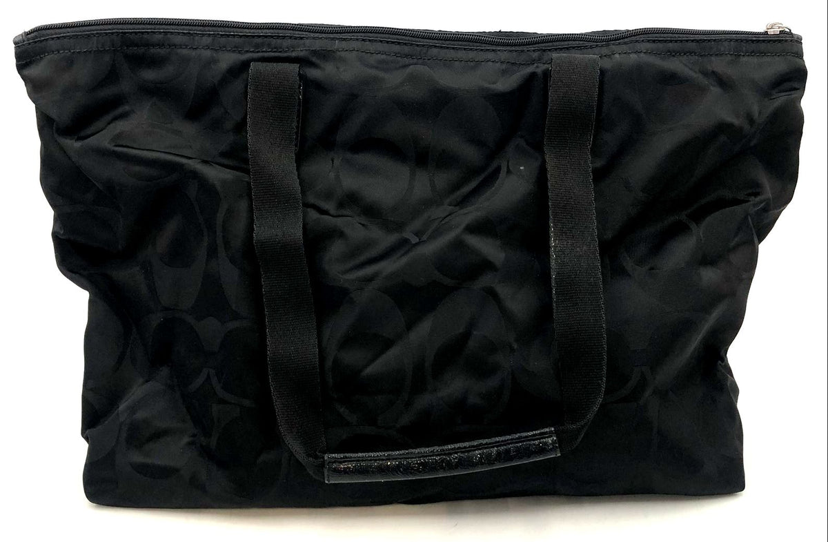 Coach Black Signature Nylon Getaway Tote w/ Detachable Interior Zip Pouch (+COA)