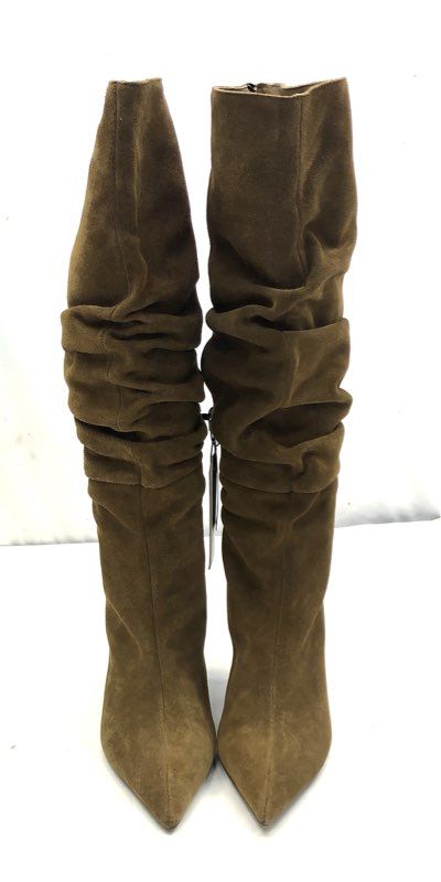 Express Olive Green Suede Slouchy Pointed Toe Stiletto Heel Boots Size 7 NWT