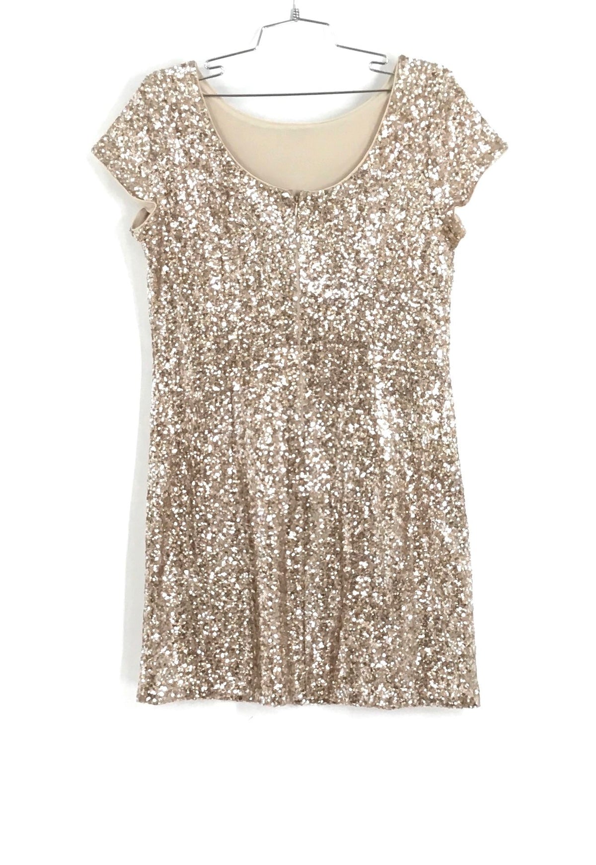 White House Black Market Women&#39;s Gold Sequin Cap Sleeve Shift Dress - Size M