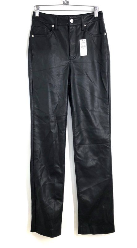 Express Women's Black Faux Leather '90s Slim Super High Rise Pants Sz 2R NWT