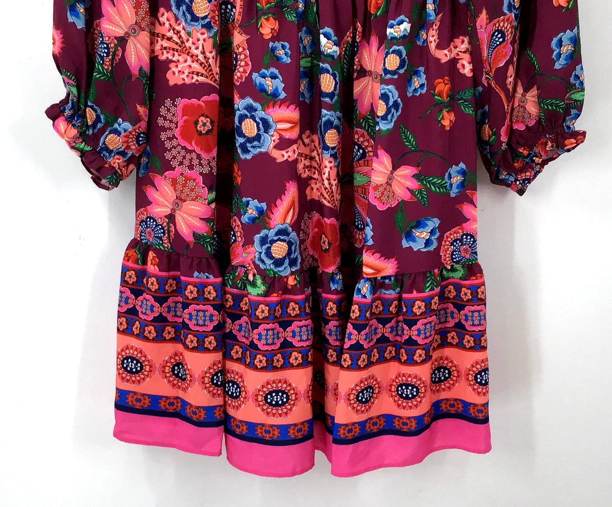 NWT Eliza J Women's Burgundy Floral Mini Dress - Size 10