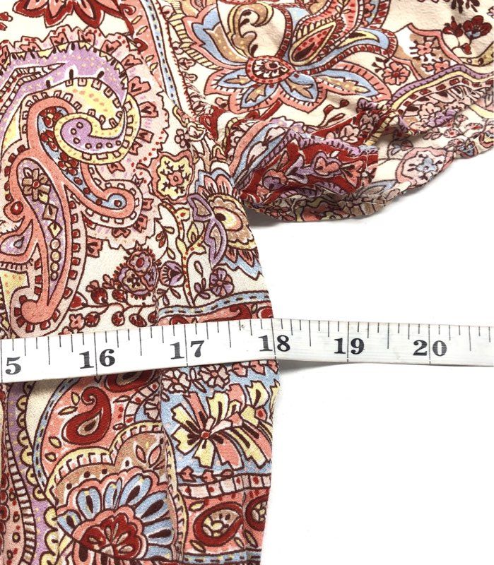 Mango MNG Women's Red Paisley Short Sleeve Half Zip Drawstring Romper Size M