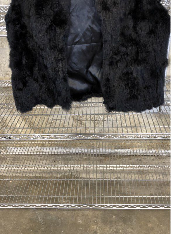 Carrie Allen Women's Vest Black Genuine Rabbit Fur Open Front Size L