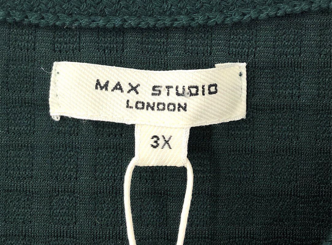 Max Studio London Women's Green Waffle Knit V-Neck Pullover Top NWT Sz 3X