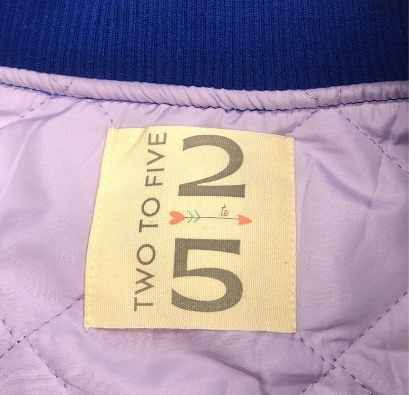 Two to Five Women's Royal Blue Ruched Sleeve Bomber Jacket Quilted Lining Sz M