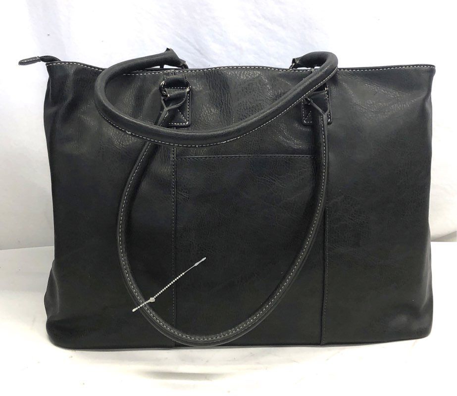 Kenneth Cole Reaction Black Faux Leather Laptop Tote Bag Business Handbag