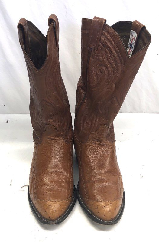 Tony Lama Ostrich Quill Cognac Brown Western Cowboy Boots CZ906 Men's Size 10 EE
