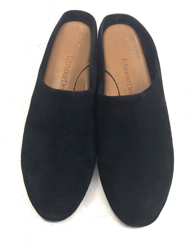 L'Amour Des Pieds Black Suede Slip-On Wedge Mules Women's Size 7.5 M