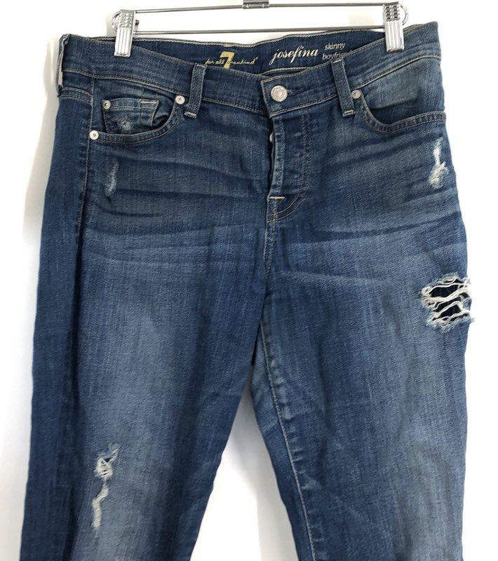 7 For All Mankind Women's Josefina Skinny Boyfriend Distressed Blue Jeans Sz 26