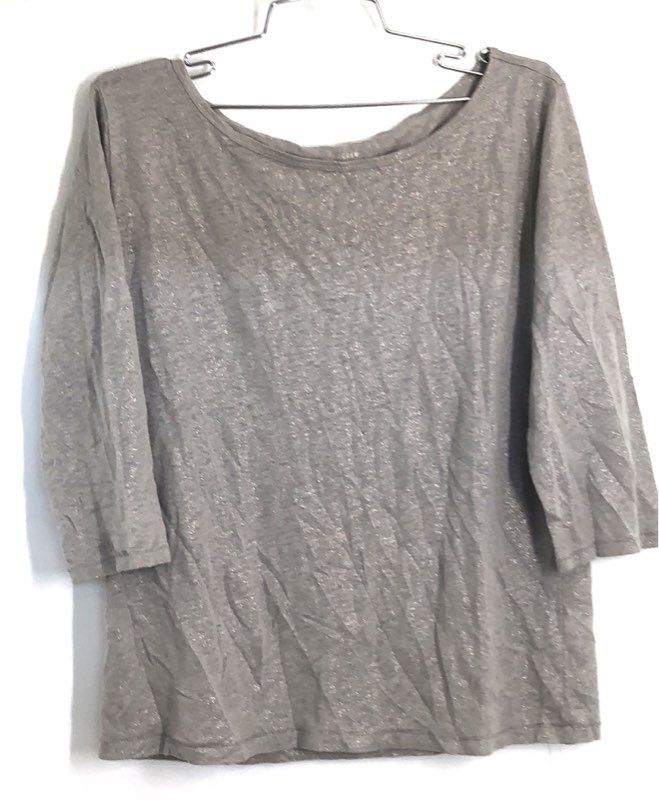 J.Crew Women's Gray Metallic Linen Boatneck 3/4 Sleeve Top Sz S NWT