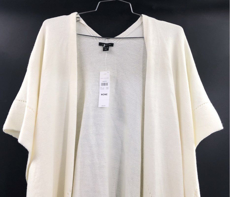 Ann Taylor Women's Cream Ivory Fringe Knit Open Front Wrap Cardigan NWT OS