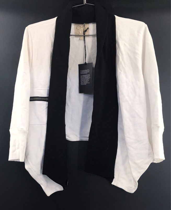 Chaser Women's White Black Open Front Cotton Cardigan Sweatshirt Jacket NWT Sz S