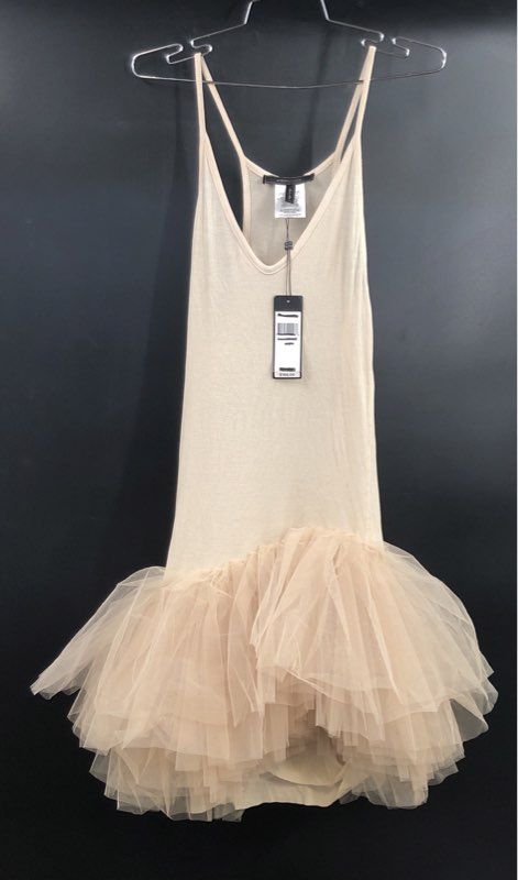 BCBGMAXAZRIA Women's Cream Ribbed Knit Tulle Hem Mini Dress NWT Sz M
