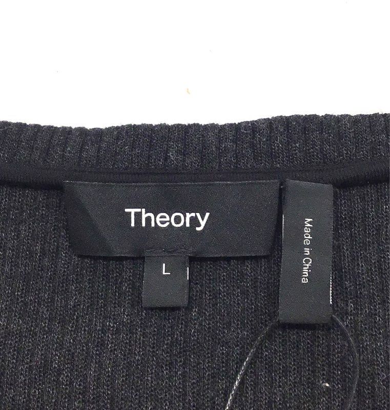Theory Women's Ranzini V Rib Knit Sweater Charcoal NWT Sz L