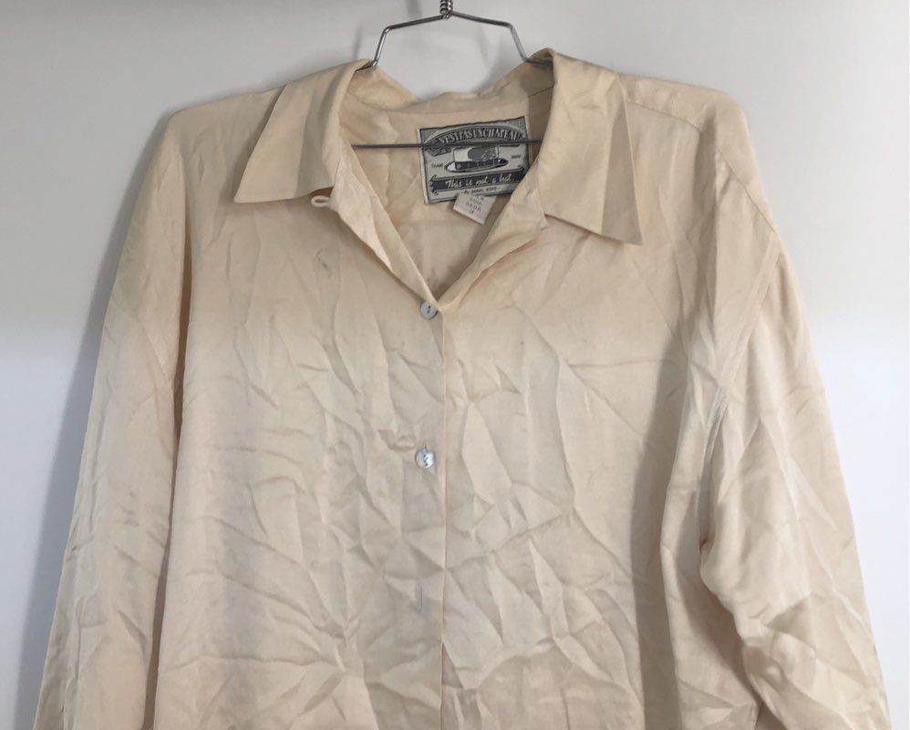 Vintage 90s Ce N'est Pas Un Chapeau Danial Nord Men's Ivory Silk Shirt Sz 3