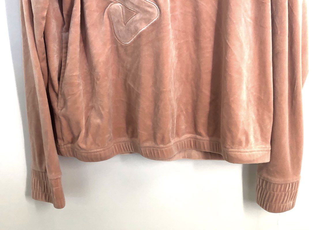 Fila Women's Blush Pink Velour Quarter Zip Pullover Hoodie Embossed Logo Sz L
