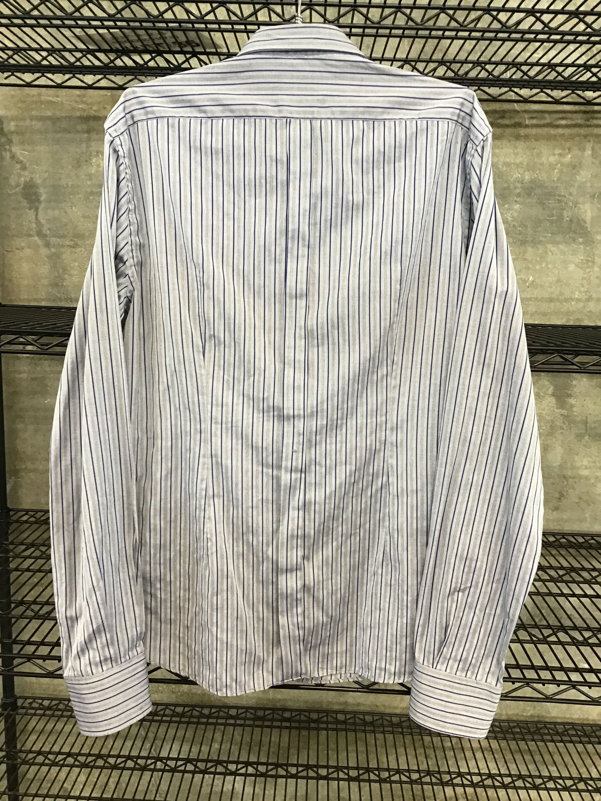 Dolce & Gabbana Men's Navy Blue\Grey Striped Dress Shirt-Size: 17 (+COA)