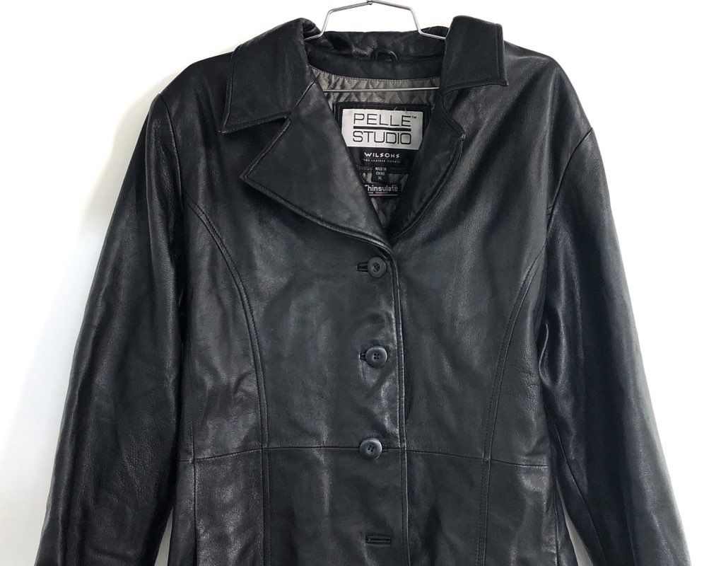 Vintage Y2K Pelle Studio Women's Black Leather Belted Thinsulate Jacket Sz XL